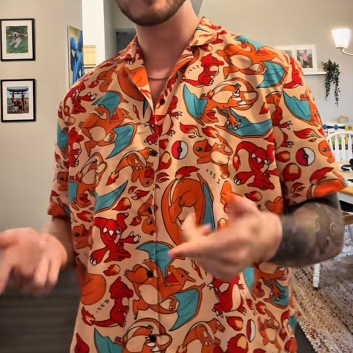 Charmander Hawaiian Button-Up Men's Shirt