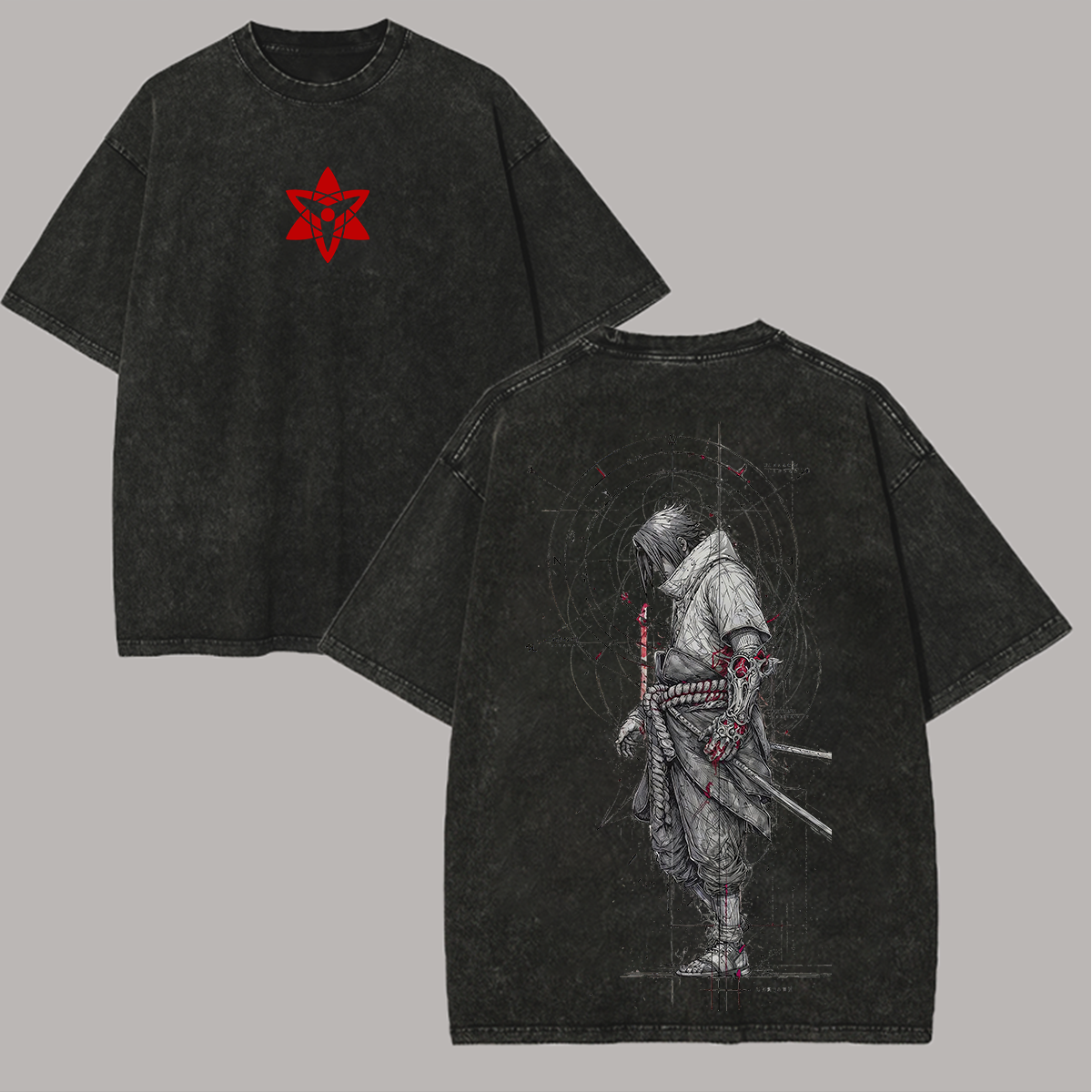 Naruto Sasuke Uchiha Printed Unisex Washed T-Shirt