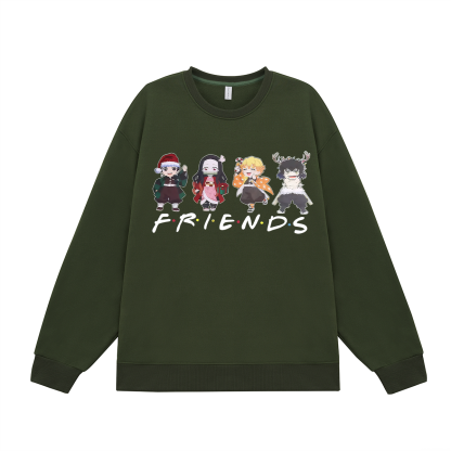 Demon Slayer Friends Printed Fleece-lined Unisex Sweatshirt