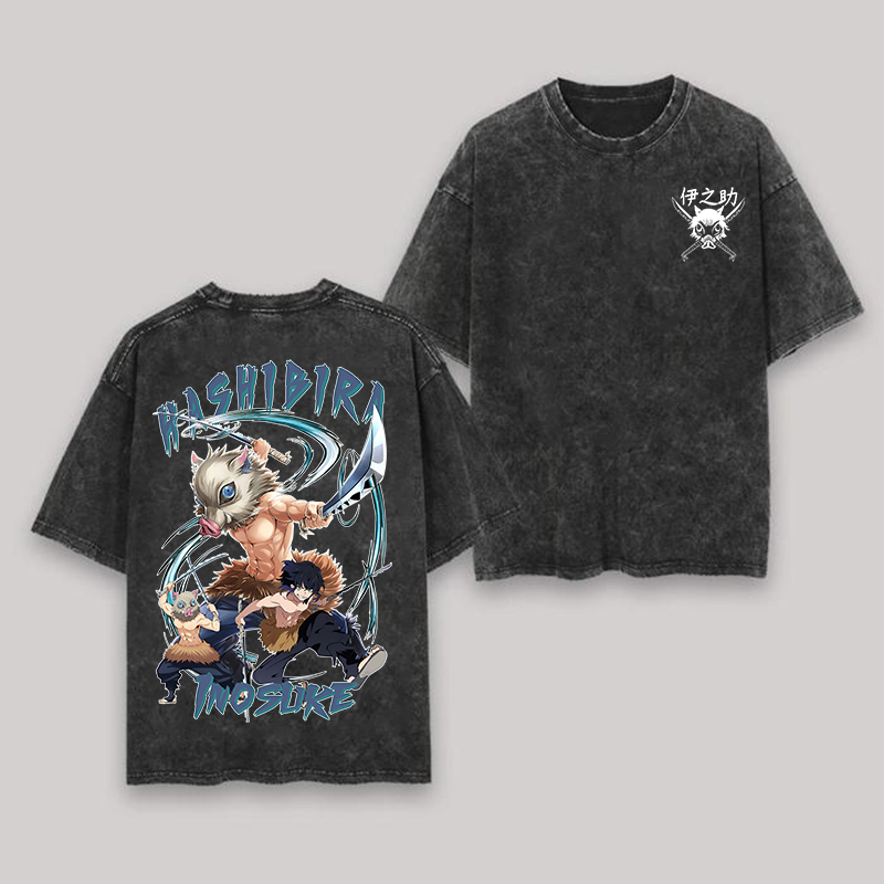 Demon Slayer Hashibira Inosuke Printed Unisex Washed T-Shirt