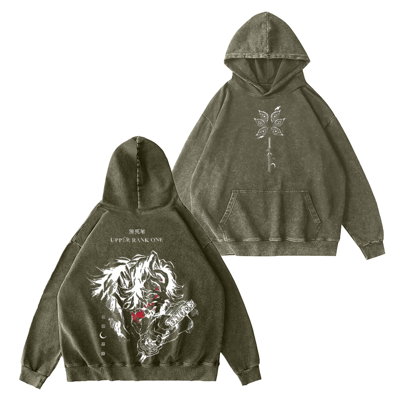 Demon Slayer Upper Rank One Printed Unisex Washed Hoodie