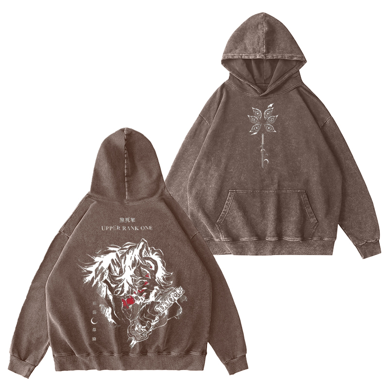 Demon Slayer Upper Rank One Printed Unisex Washed Hoodie
