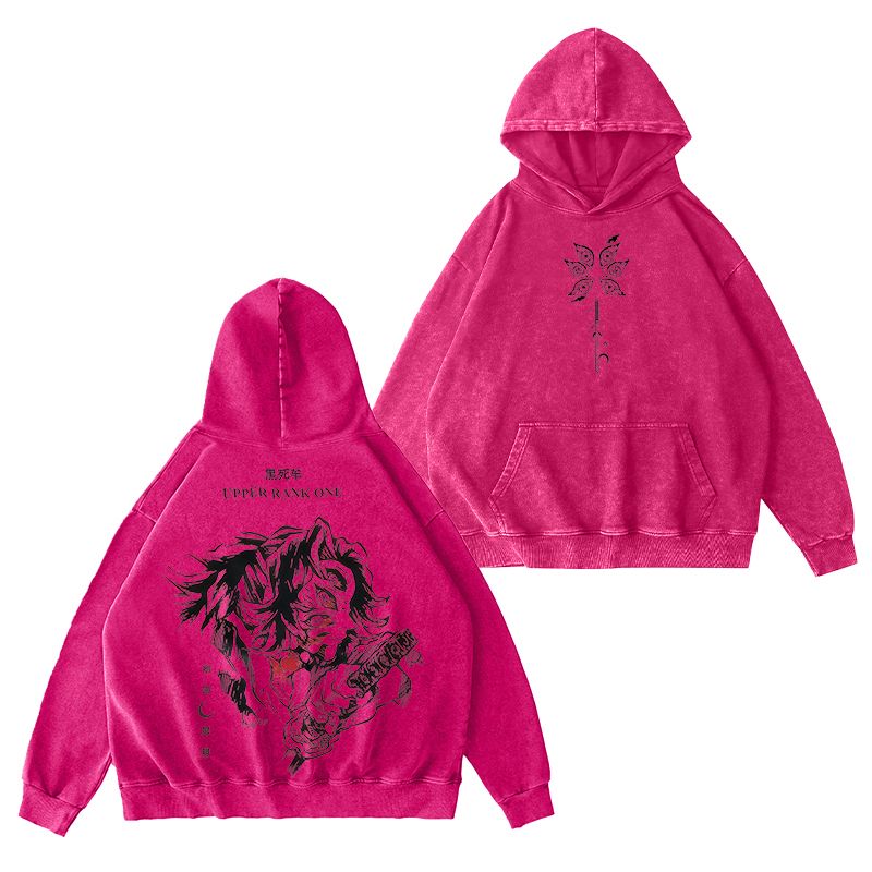 Demon Slayer Upper Rank One Printed Unisex Washed Hoodie