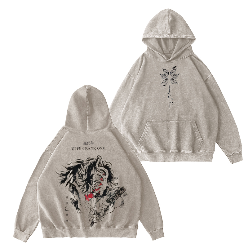 Demon Slayer Upper Rank One Printed Unisex Washed Hoodie