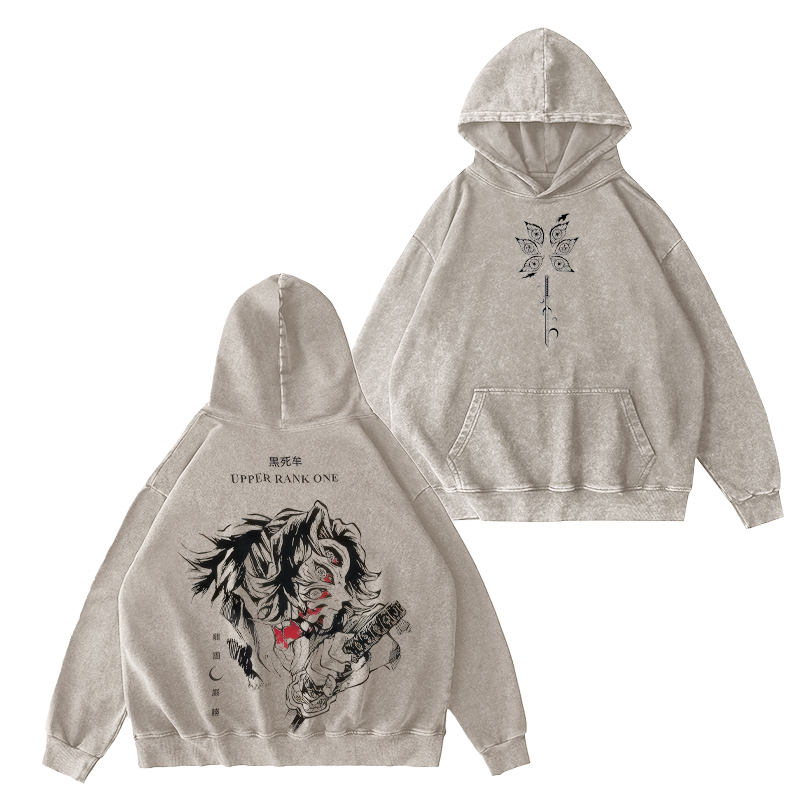 Demon Slayer Upper Rank One Printed Unisex Washed Hoodie