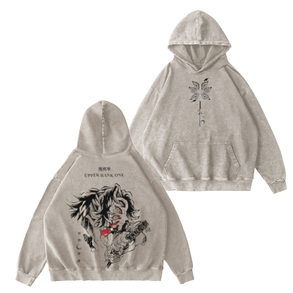 Demon Slayer Upper Rank One Printed Unisex Washed Hoodie