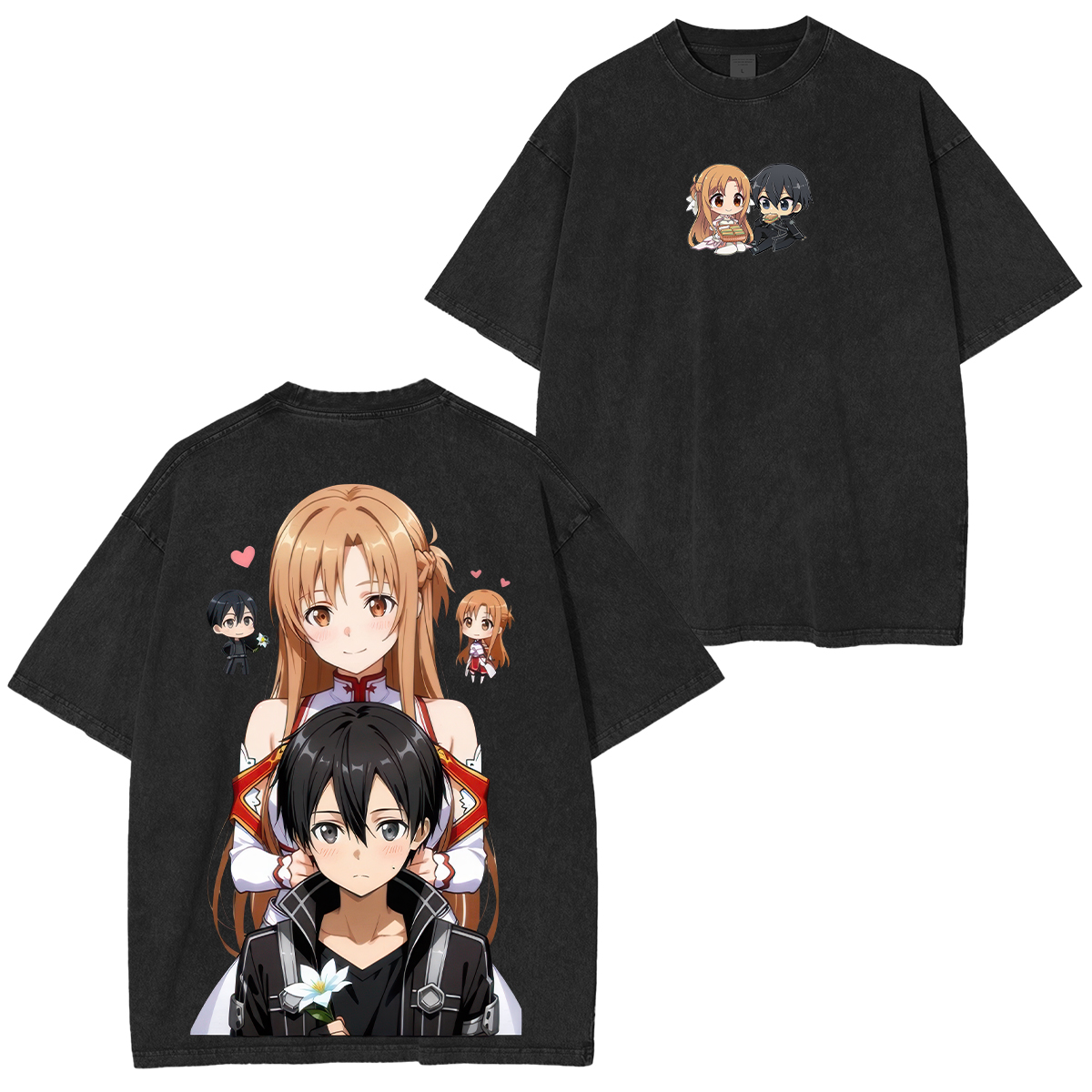 Sword Art Online Kirito Asuna Printed Unisex Washed T-Shirt
