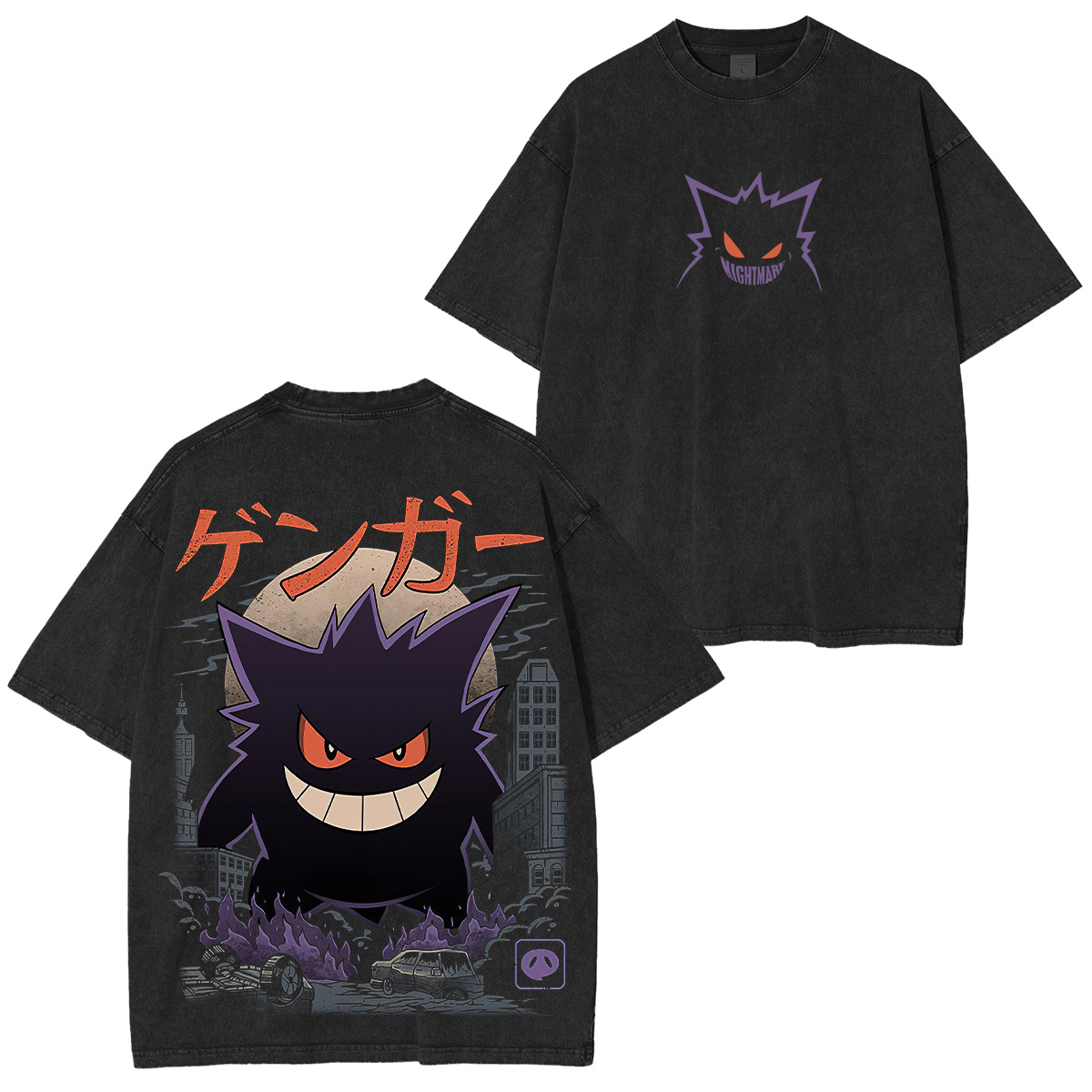 Pokémon Gengar Printed Unisex Washed T-Shirt