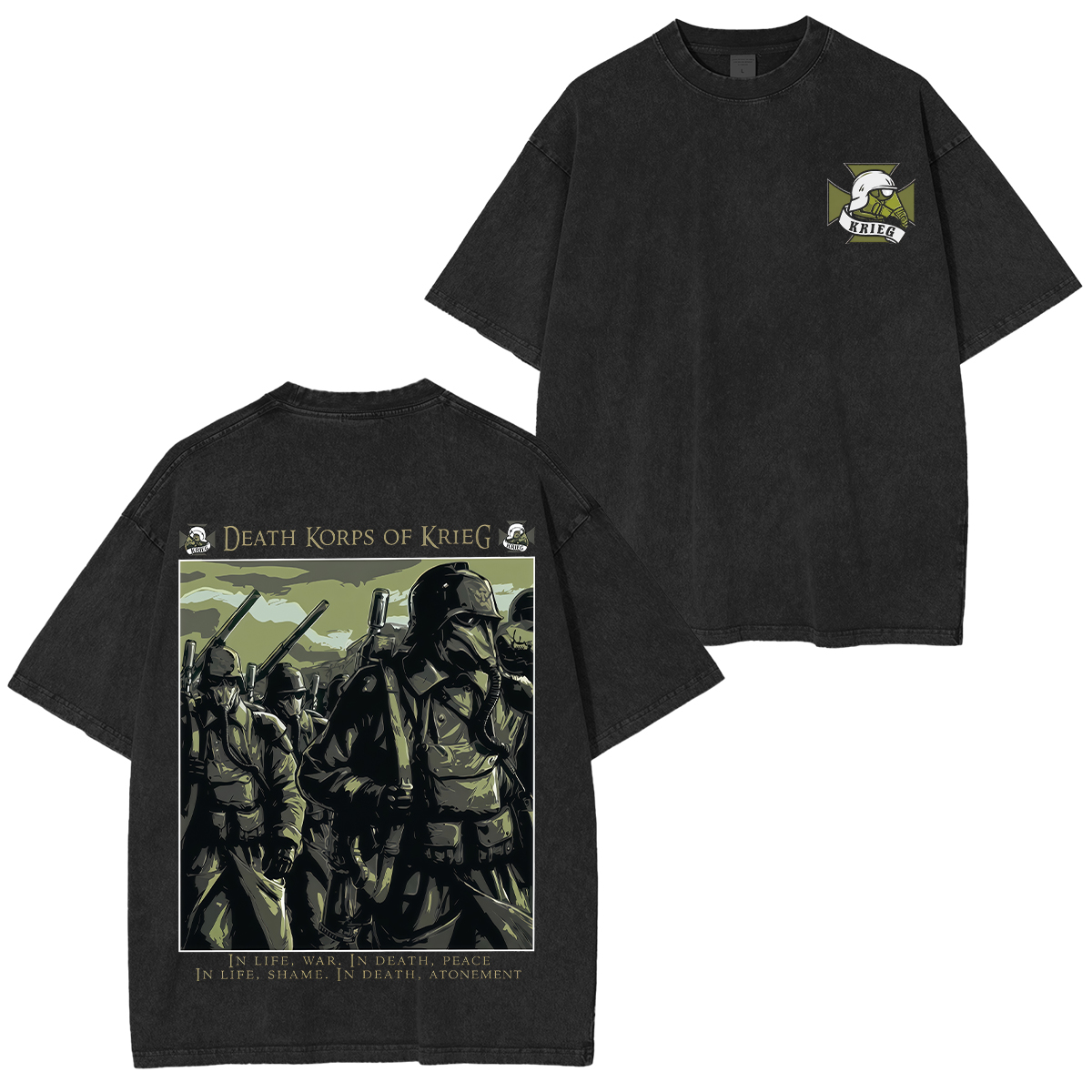Warhammer 40k Death Korps of Krieg Printed Unisex Washed T-Shirt。