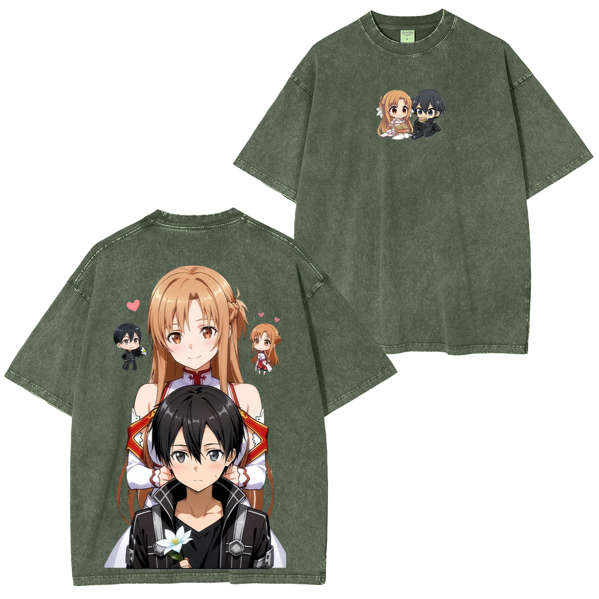 Sword Art Online Kirito Asuna Printed Unisex Washed T-Shirt