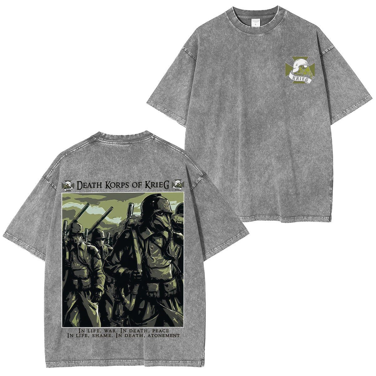 Warhammer 40k Death Korps of Krieg Printed Unisex Washed T-Shirt。