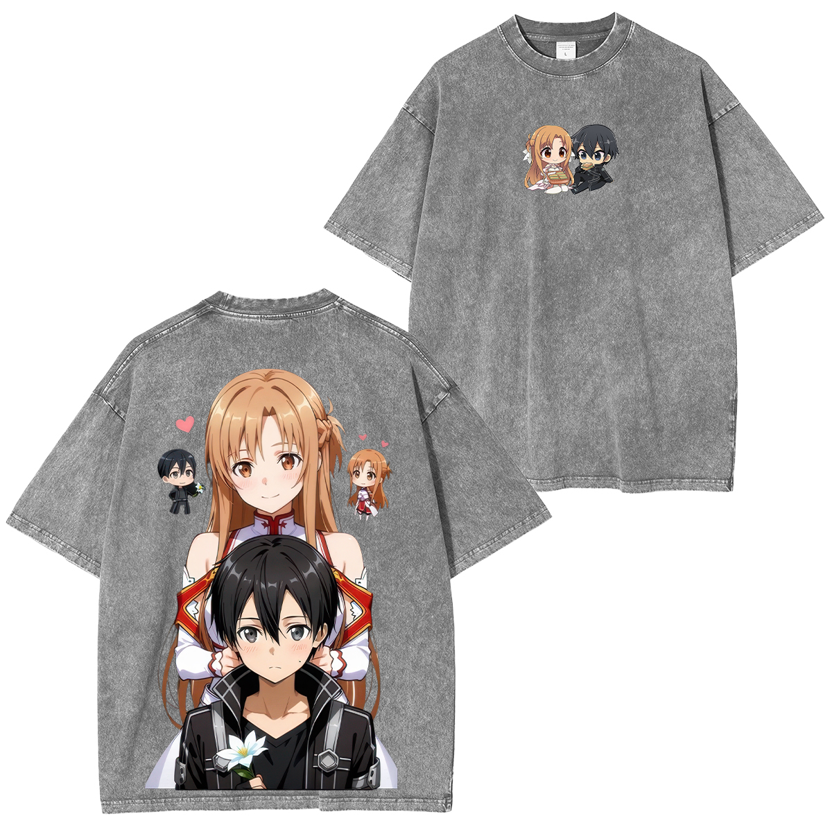 Sword Art Online Kirito Asuna Printed Unisex Washed T-Shirt