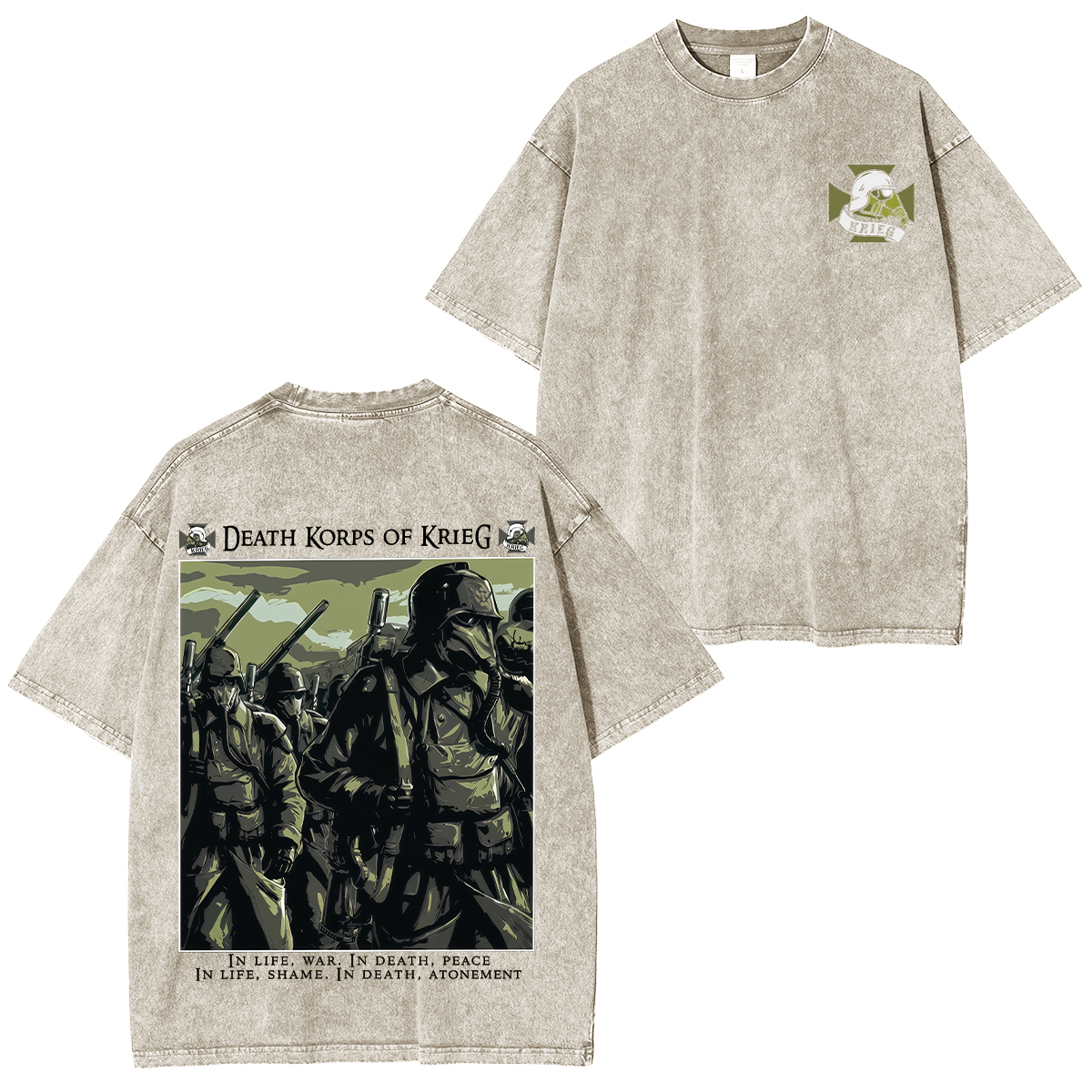 Warhammer 40k Death Korps of Krieg Printed Unisex Washed T-Shirt。