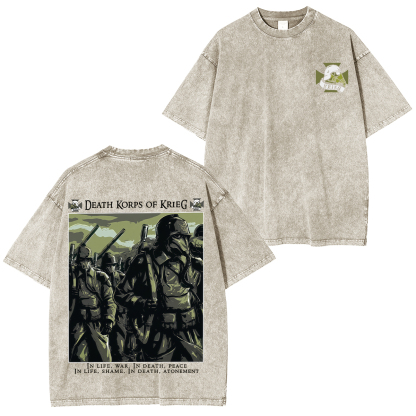 Warhammer 40k Death Korps of Krieg Printed Unisex Washed T-Shirt。
