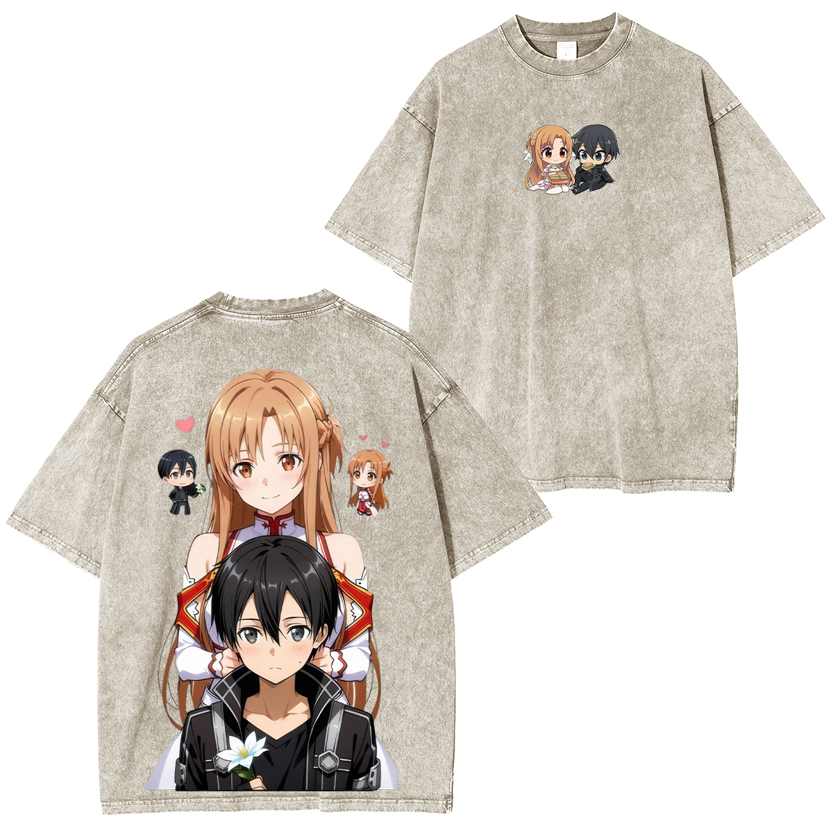 Sword Art Online Kirito Asuna Printed Unisex Washed T-Shirt