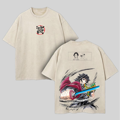Demon Slayer Giyu Tomioka Printed Unisex Washed T-Shirt