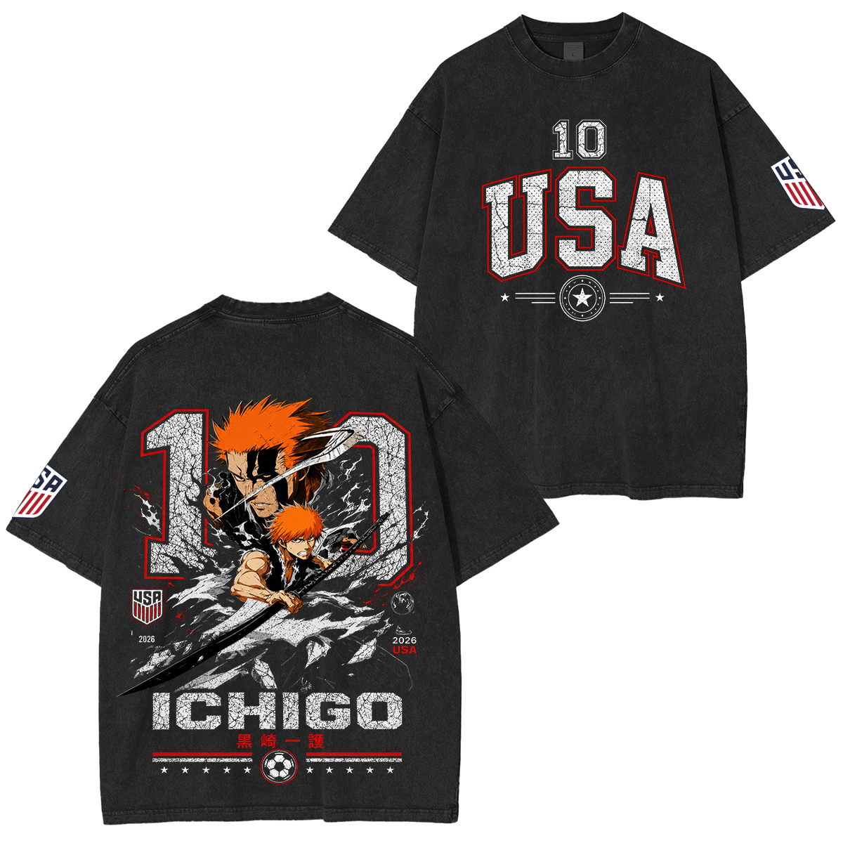 Bleach Ichigo Kurosaki Printed Unisex Washed T-Shirt