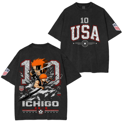 Bleach Ichigo Kurosaki Printed Unisex Washed T-Shirt