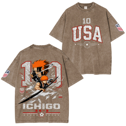 Bleach Ichigo Kurosaki Printed Unisex Washed T-Shirt