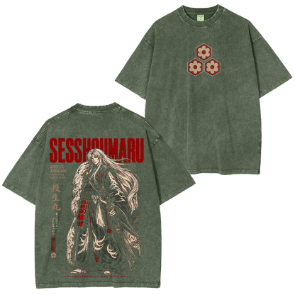 Japanese Samurai Style Printed Unisex Washed T-Shirt