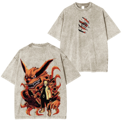 Naruto Uzumaki And Kurama Unisex Washed T-Shirt
