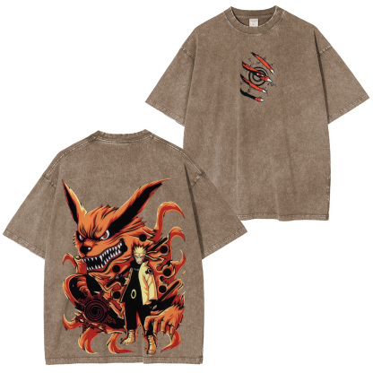 Naruto Uzumaki And Kurama Unisex Washed T-Shirt