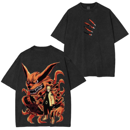 Naruto Uzumaki And Kurama Unisex Washed T-Shirt
