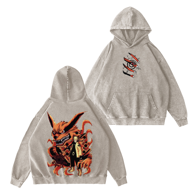 Naruto Uzumaki And Kurama Unisex Washed Hoodie