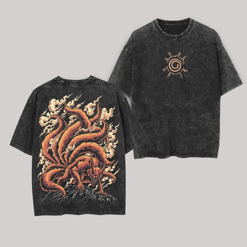 Jinchuriki Kurama Nine Tailed Fox Naruto Shippuden Oversize Washed T-Shirt