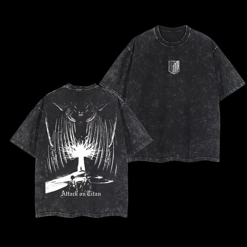 Attack on Titan Printed Men's Washed T-Shirt