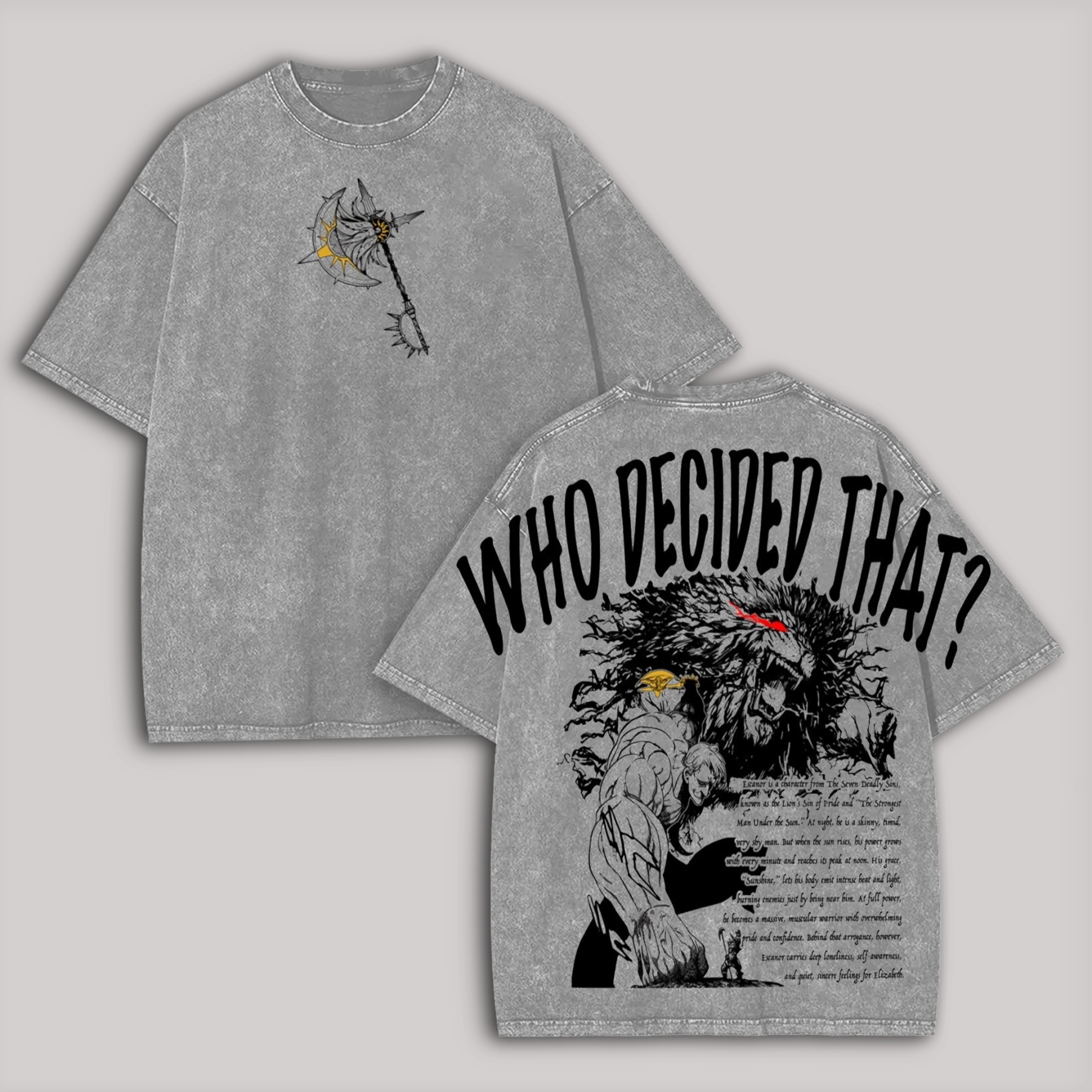 The Seven Deadly Sins Escanor Printed Unisex Washed T-Shirt