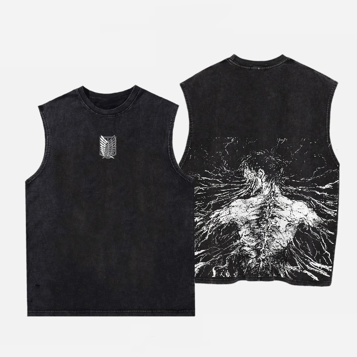 Retro Eren Yeager Anime Printed Men's Washed Vest