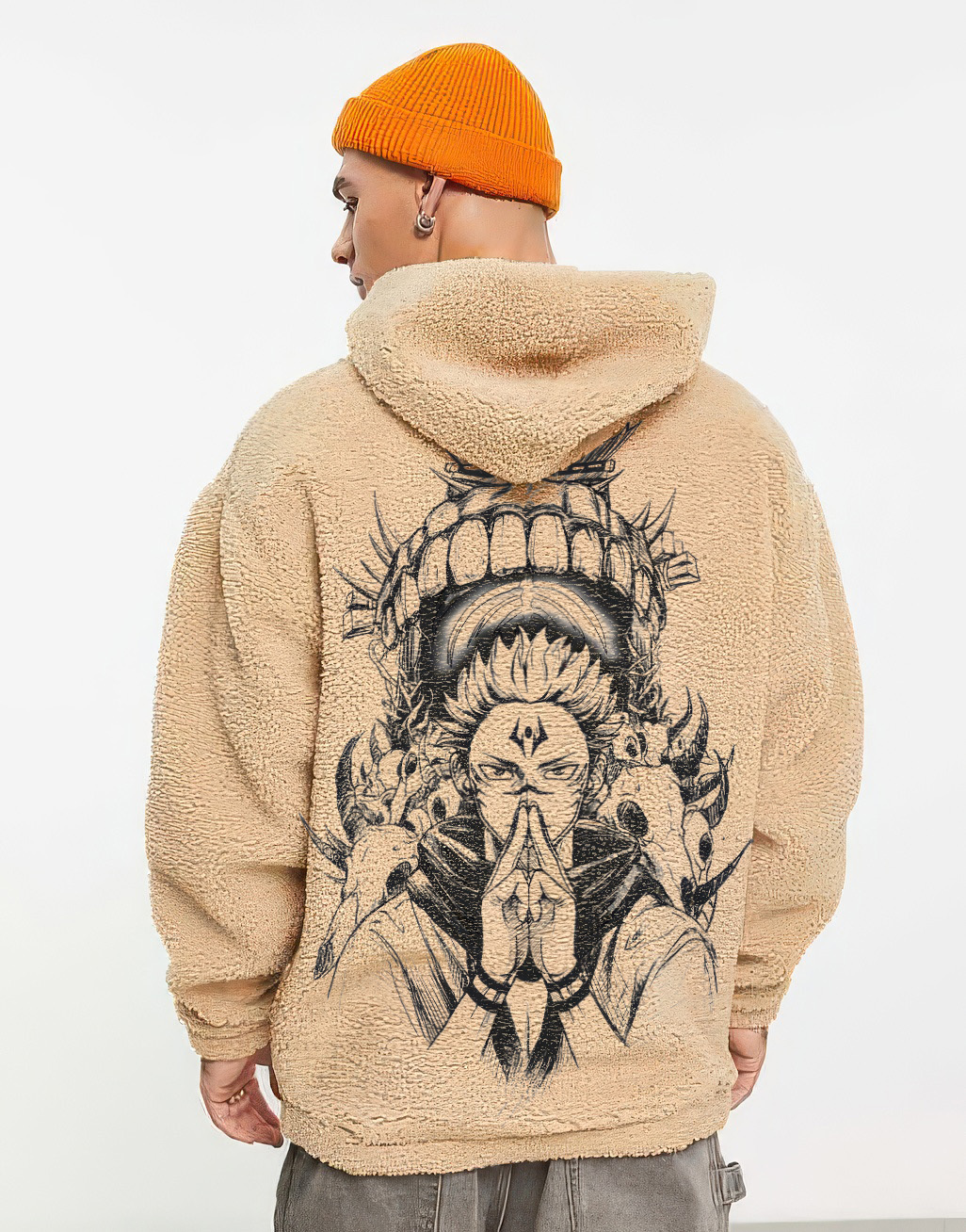 Jujutsu Kaisen Ryomen Sukuna Printed Fleece-lined Unisex Zipper Fleece Jacket