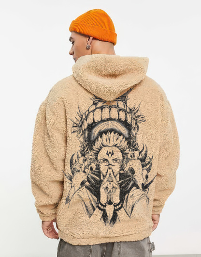 Jujutsu Kaisen Ryomen Sukuna Printed Fleece-lined Unisex Zipper Fleece Jacket