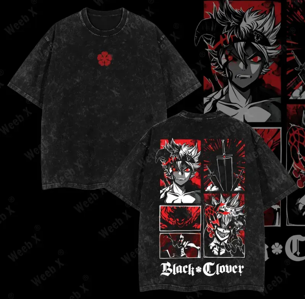 Black Clover Printed Unisex Washed T-Shirt