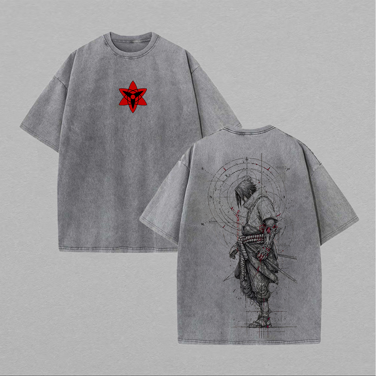 Naruto Sasuke Uchiha Printed Unisex Washed T-Shirt