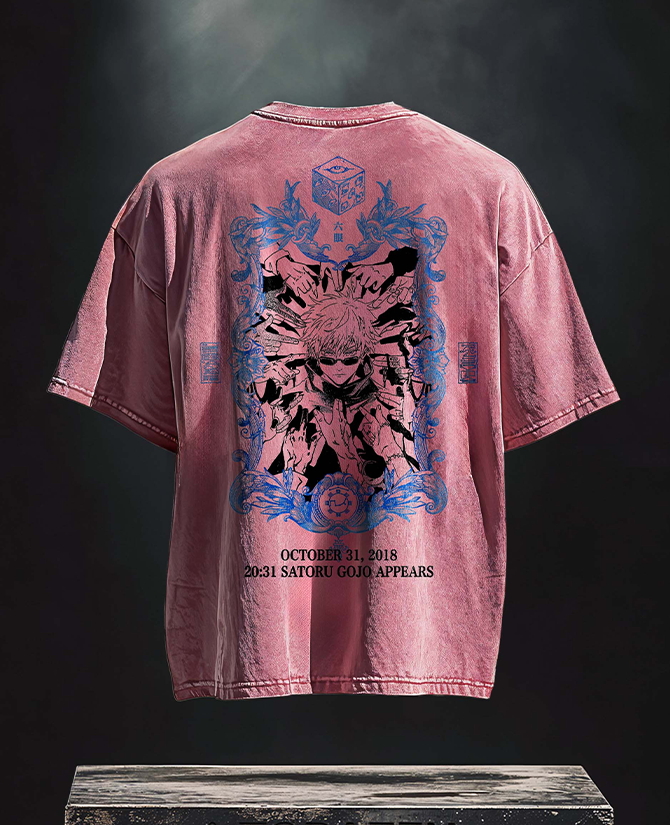 Gojo Against The World Vintage Printed Men's Washed T-Shirt