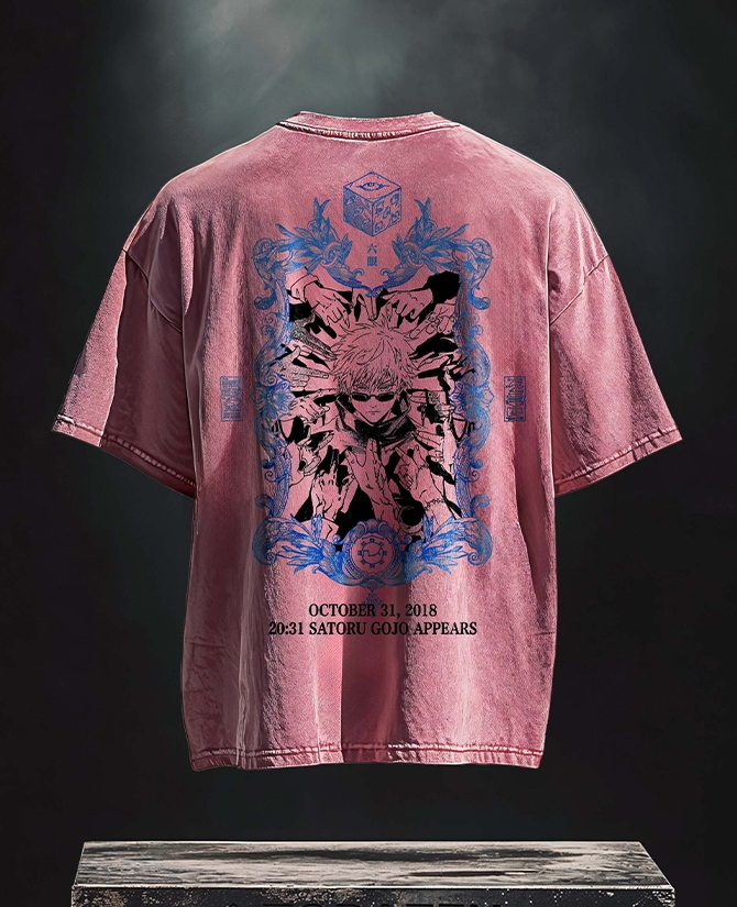 Gojo Against The World Vintage Printed Men's Washed T-Shirt