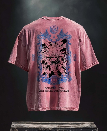Gojo Against The World Vintage Printed Men's Washed T-Shirt