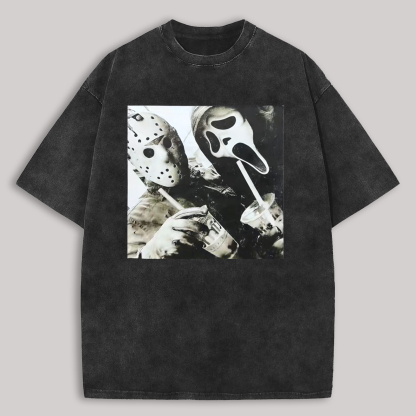 Scream Ghostface Printed Unisex Washed T-Shirt