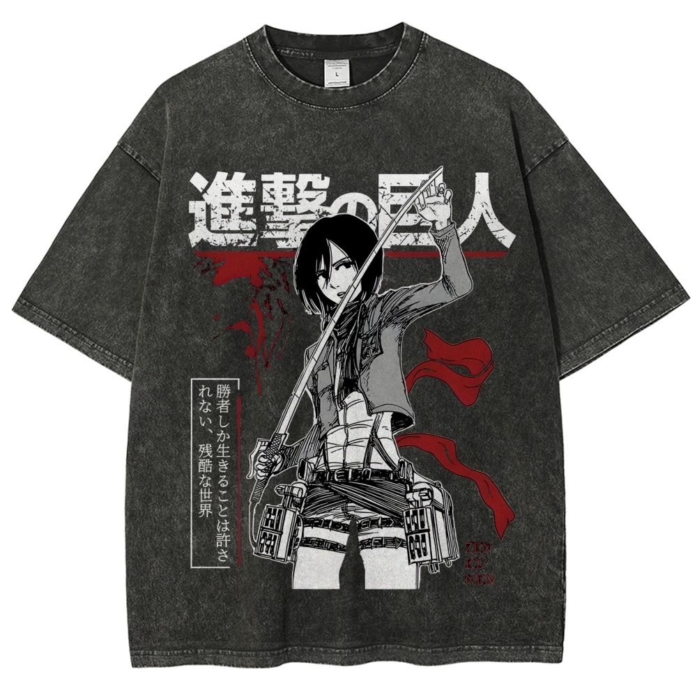 Attack On Titan Printed Oversize Unisex Washed T-Shirt