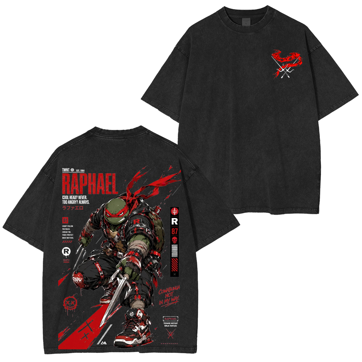 Teenage Mutant Ninja Turtles Raphael Printed Unisex Washed T-Shirt