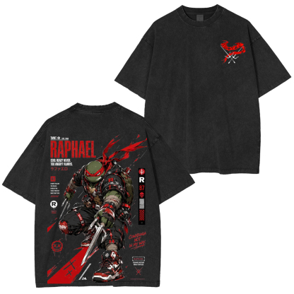 Teenage Mutant Ninja Turtles Raphael Printed Unisex Washed T-Shirt