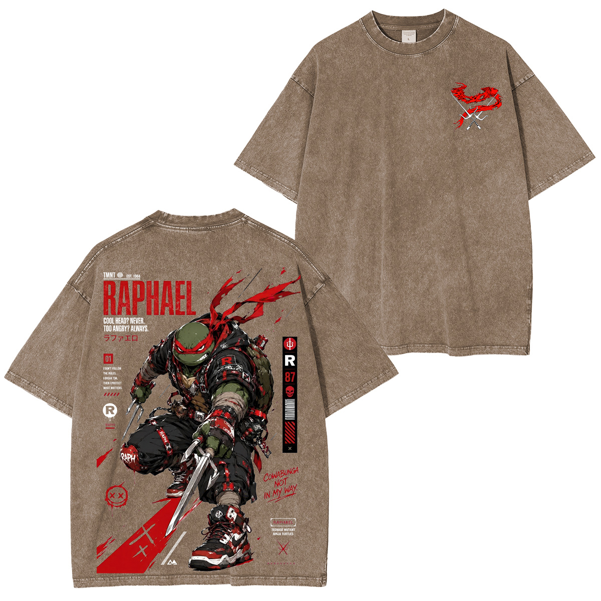 Teenage Mutant Ninja Turtles Raphael Printed Unisex Washed T-Shirt
