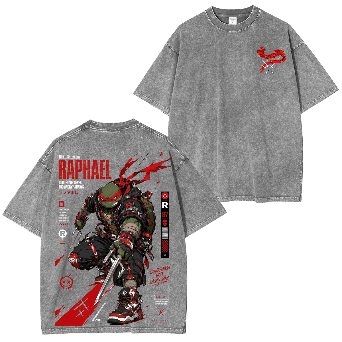Teenage Mutant Ninja Turtles Raphael Printed Unisex Washed T-Shirt