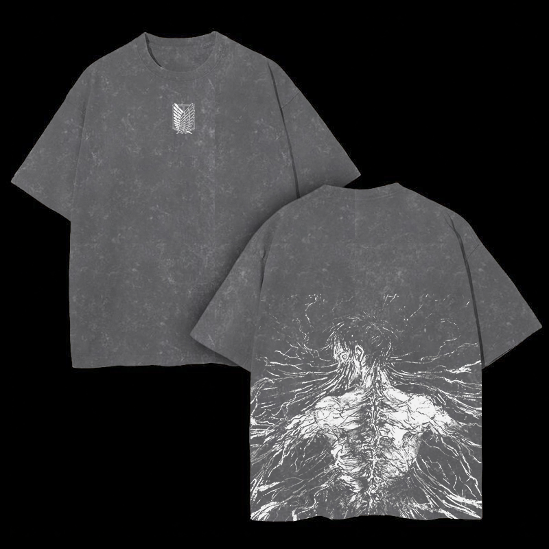 Retro Eren Yeager Attack On Titan Oversize Washed T-Shirt- Unisex