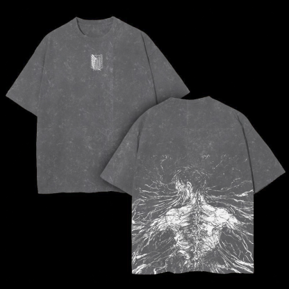 Retro Eren Yeager Attack On Titan Oversize Washed T-Shirt- Unisex