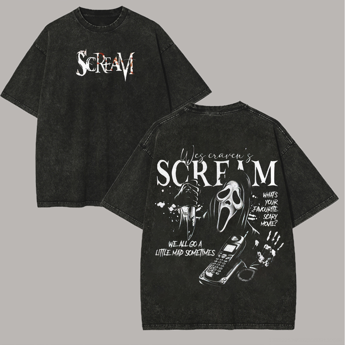 Scream Ghostface Printed Unisex Washed T-Shirt