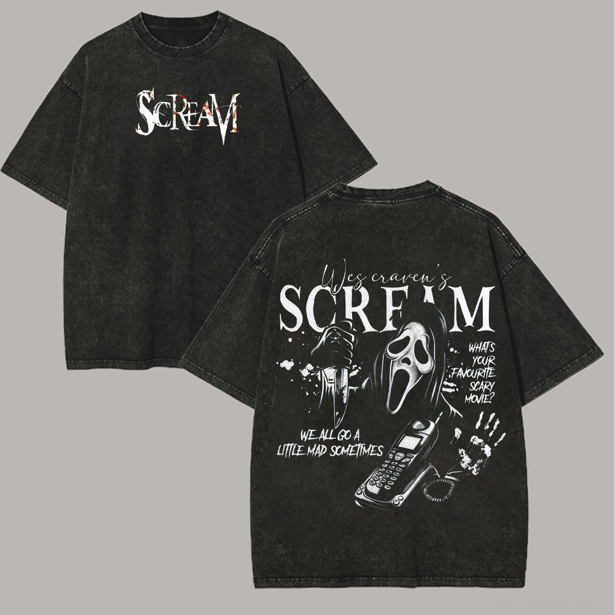 Scream Ghostface Printed Unisex Washed T-Shirt