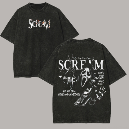 Scream Ghostface Printed Unisex Washed T-Shirt